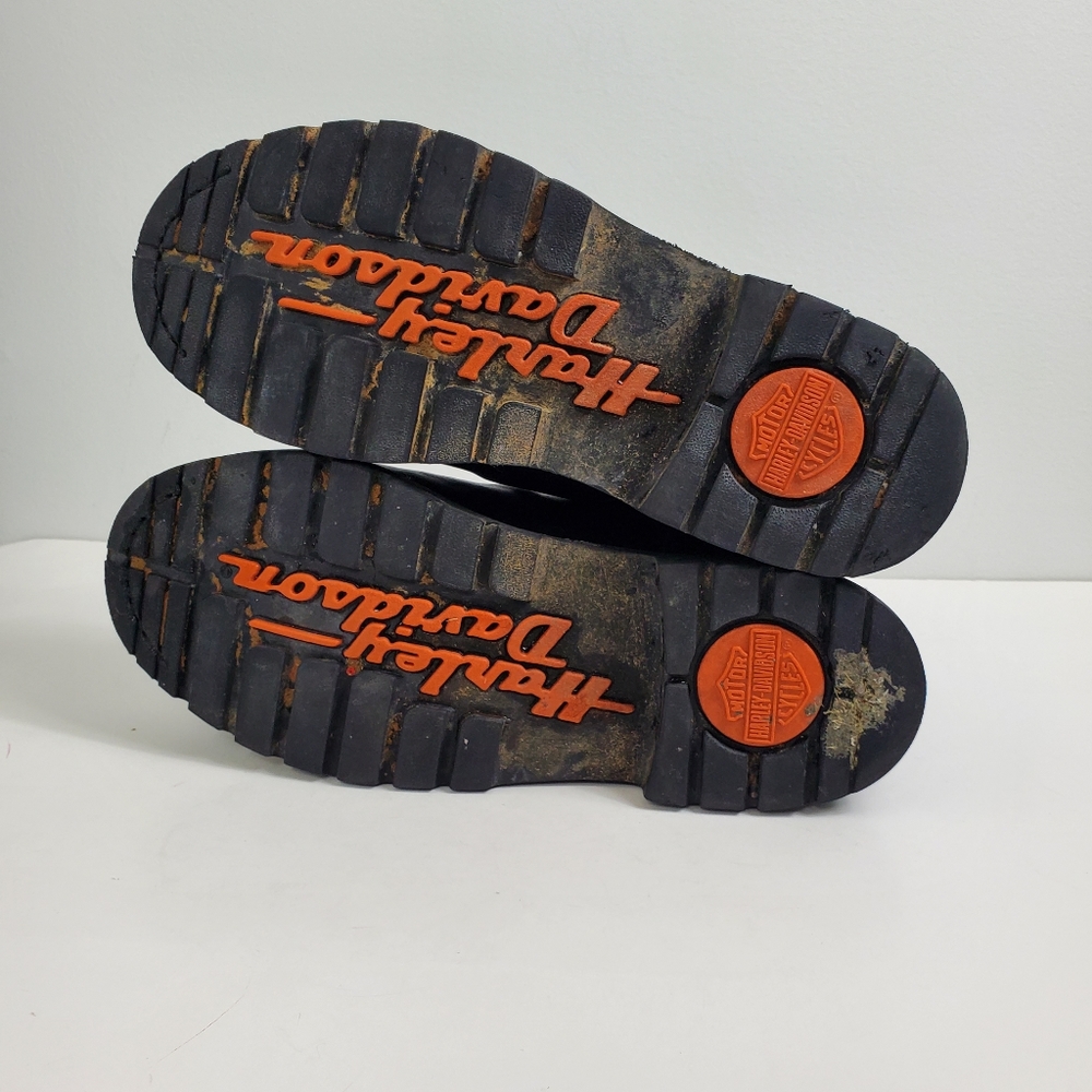 Harley Davidson Classic Black Leather Metal Logo Lace Up Motorcycle Boots - Picture 8 of 9